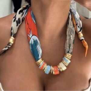 NWT ⚜️🧡💙⚜️ Piper K Gorgeous Adjustable Satin Scarf Necklace